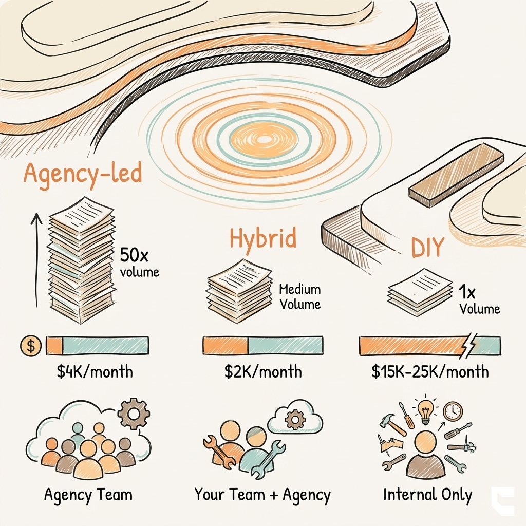 AI content agency scale without headcount — 3 models compared across volume, cost, and staffing requirements