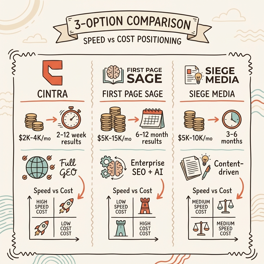 First Page Sage alternative — 3 options compared across execution, strategy, and cost dimensions