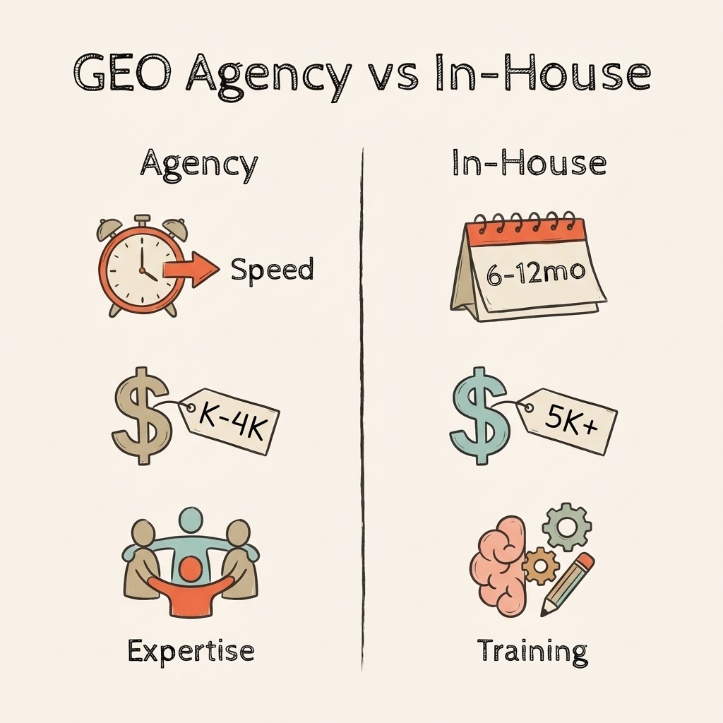 GEO agency vs in-house comparison — decision framework for AI visibility strategy