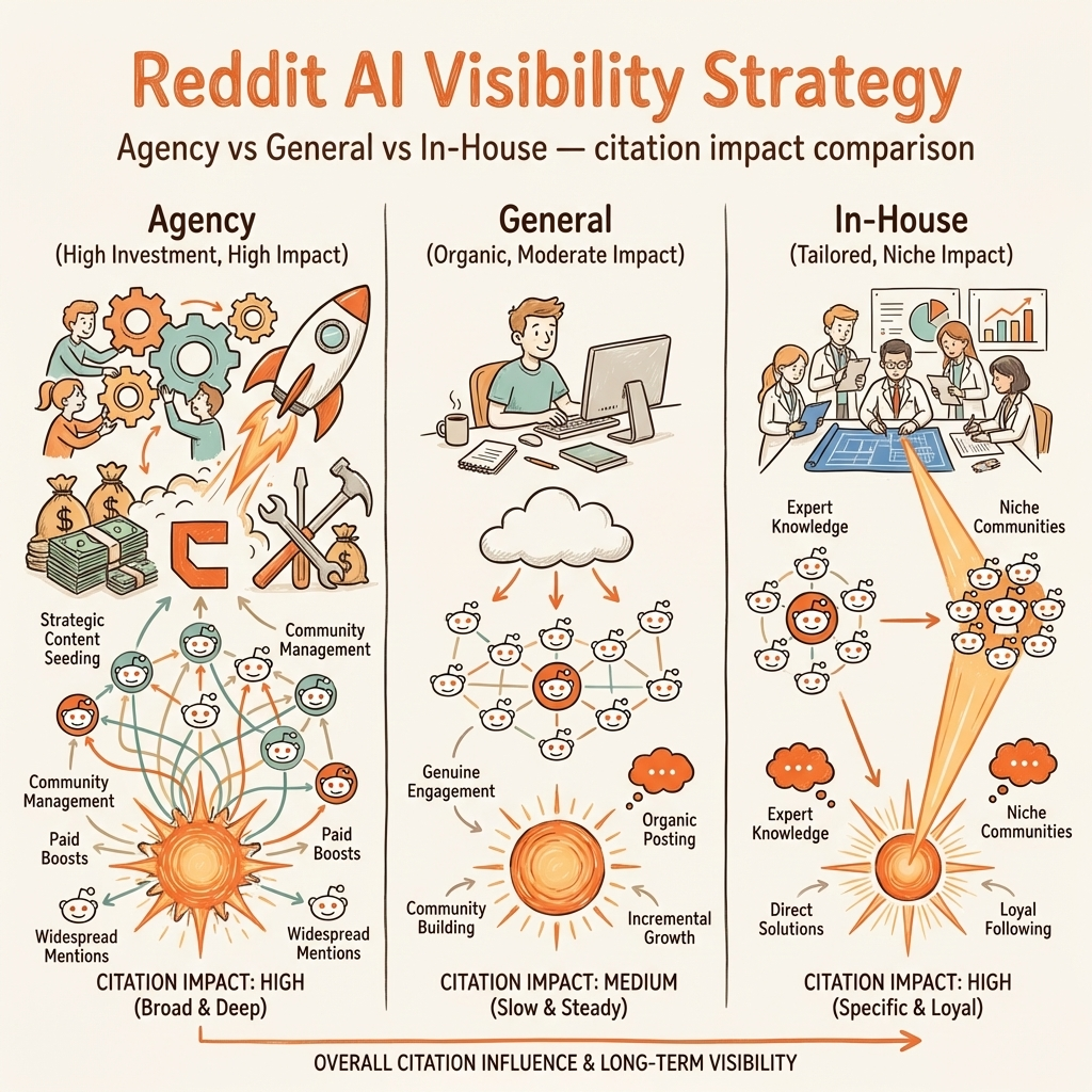 Reddit engagement for AI visibility — agency comparison by methodology and AI citation focus