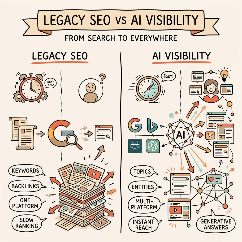 Alternative to a traditional SEO agency — comparing legacy SEO vs AI visibility agency