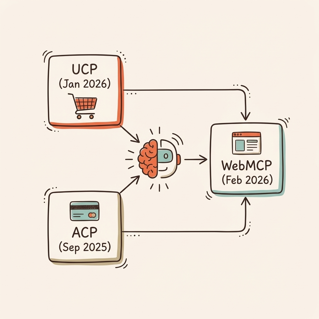 Cintra agentic commerce optimization protocol comparison UCP ACP WebMCP for ecommerce
