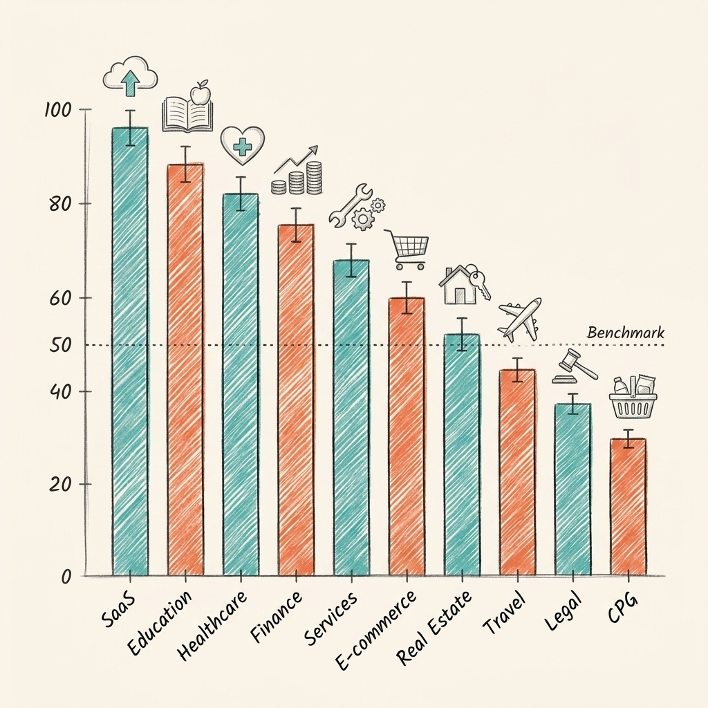 AI visibility benchmarks by industry median scores with quartile ranges 2026
