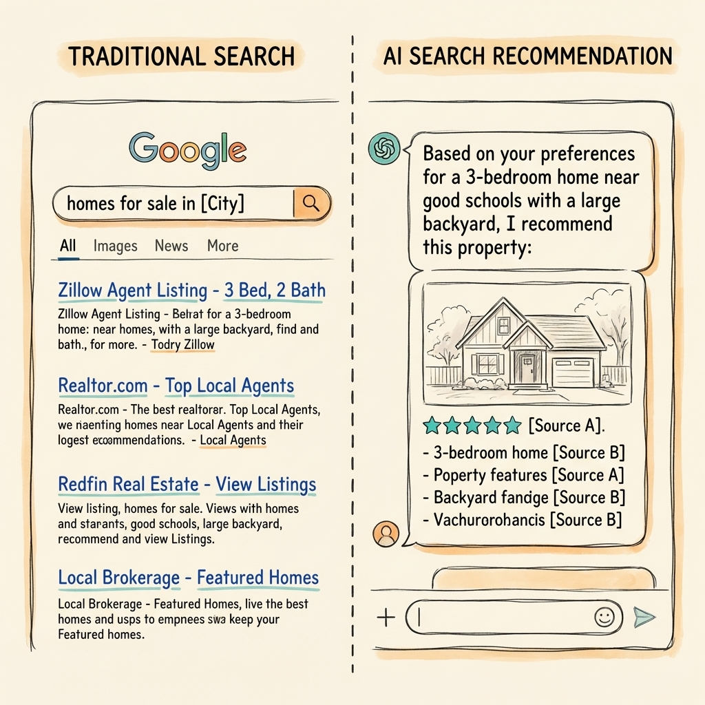 Cintra real estate AI visibility comparison between traditional search results and AI-generated recommendations