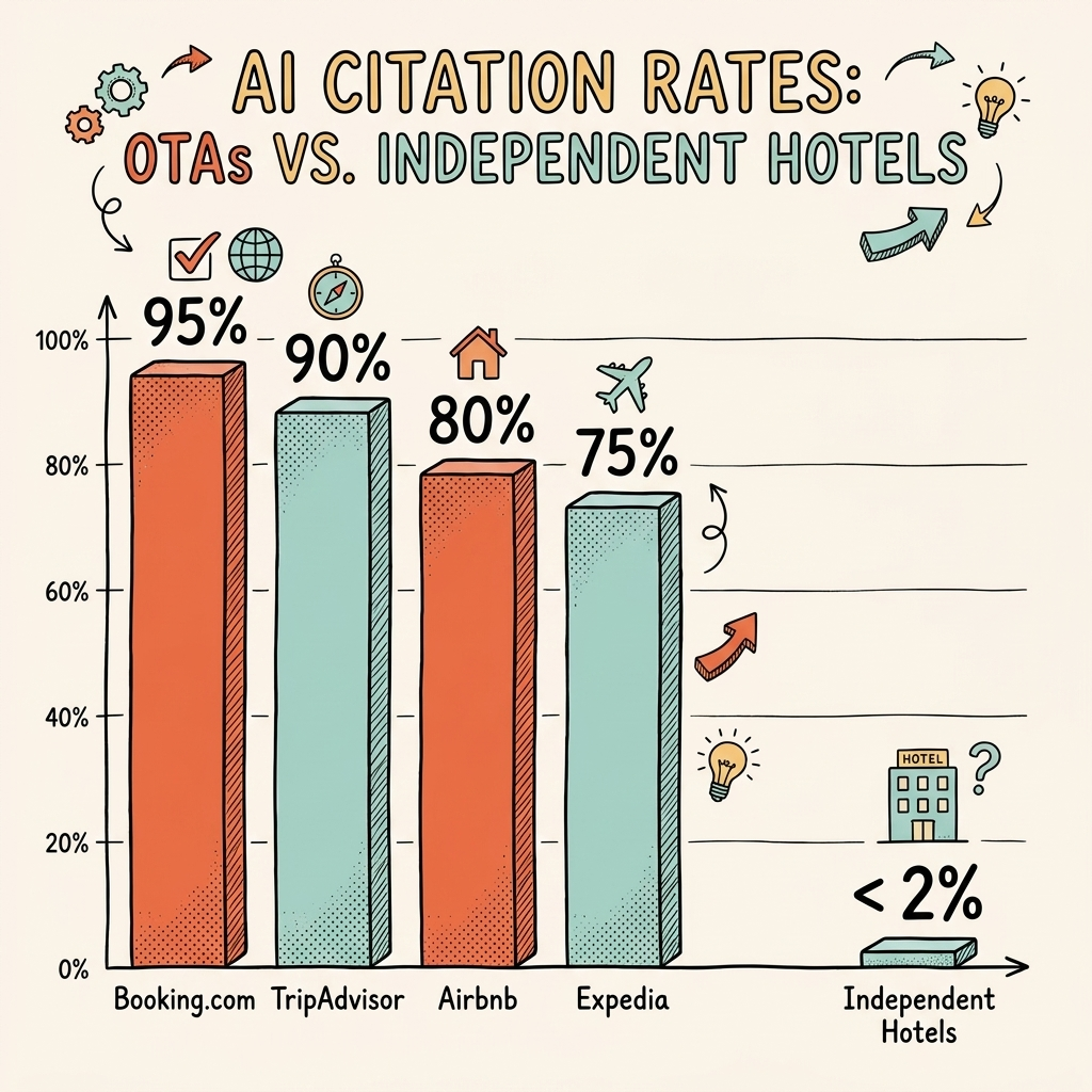 AI visibility for travel brands showing OTA dominance in AI citations compared to independent hotels