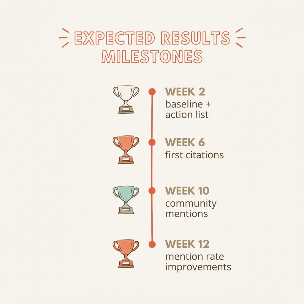 AI visibility playbook expected results at each milestone with real client benchmarks