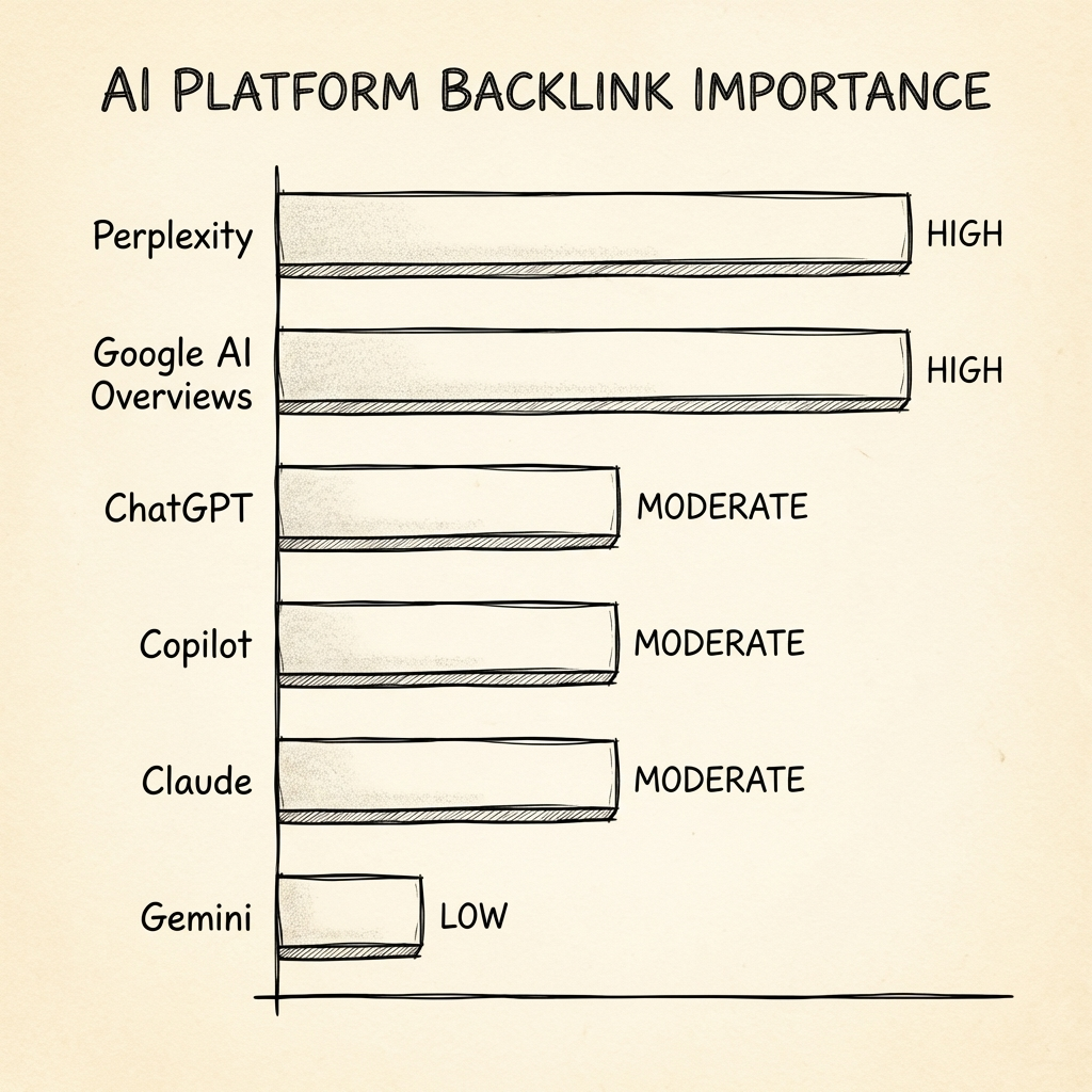 Backlinks for AI visibility impact comparison across ChatGPT, Perplexity, Gemini, AI Overviews, Claude, and Copilot