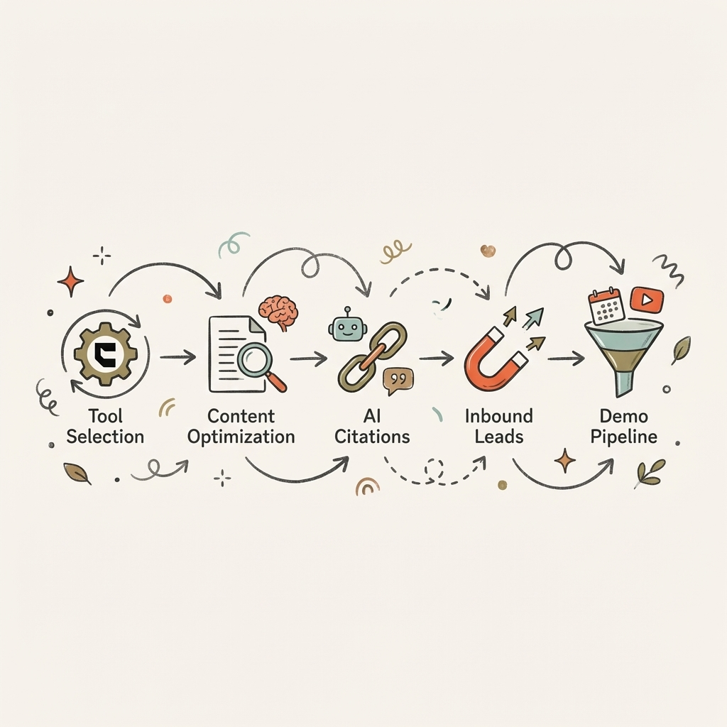 Cintra AI SEO tools to demo pipeline flowchart for B2B SaaS growth teams