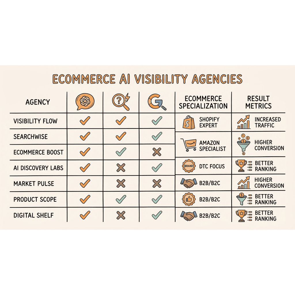 Best AI visibility agencies for ecommerce: comparison of 7 agencies with pricing tiers and platform coverage