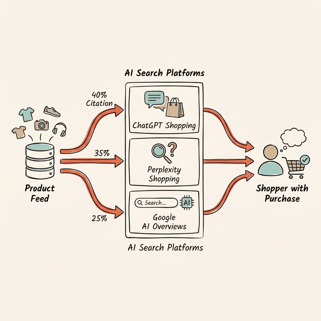 Ecommerce AI search funnel showing how best AI visibility agencies for ecommerce drive product discovery through ChatGPT Shopping and Perplexity