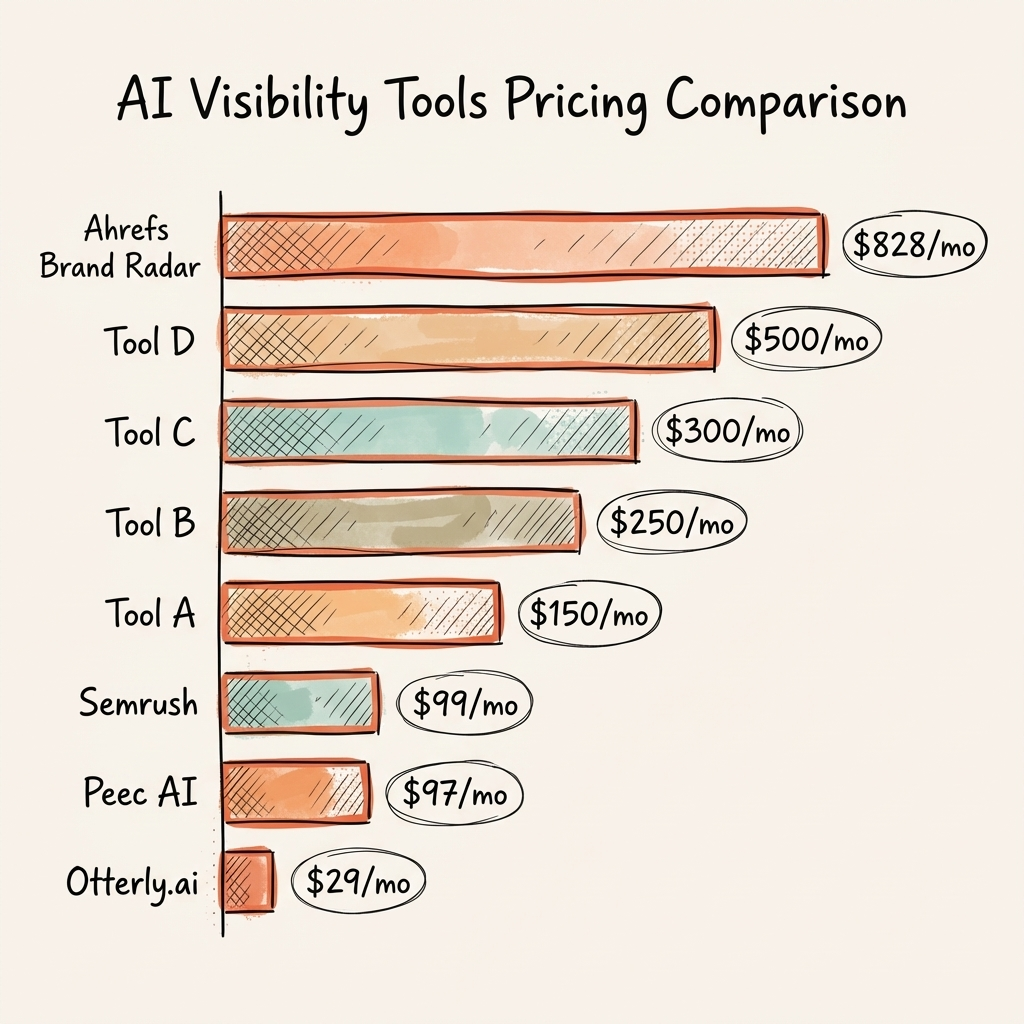 Best AI visibility tools pricing comparison from $29 to $828 per month showing all 8 platforms ranked by cost