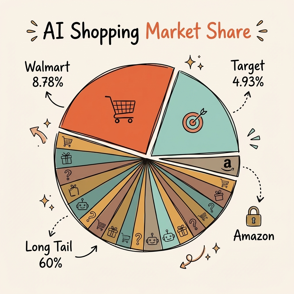 ChatGPT shopping retailer distribution showing Walmart Target and long-tail merchant share