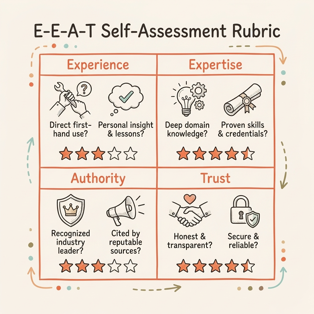 E-E-A-T for AI search self-assessment rubric scoring framework