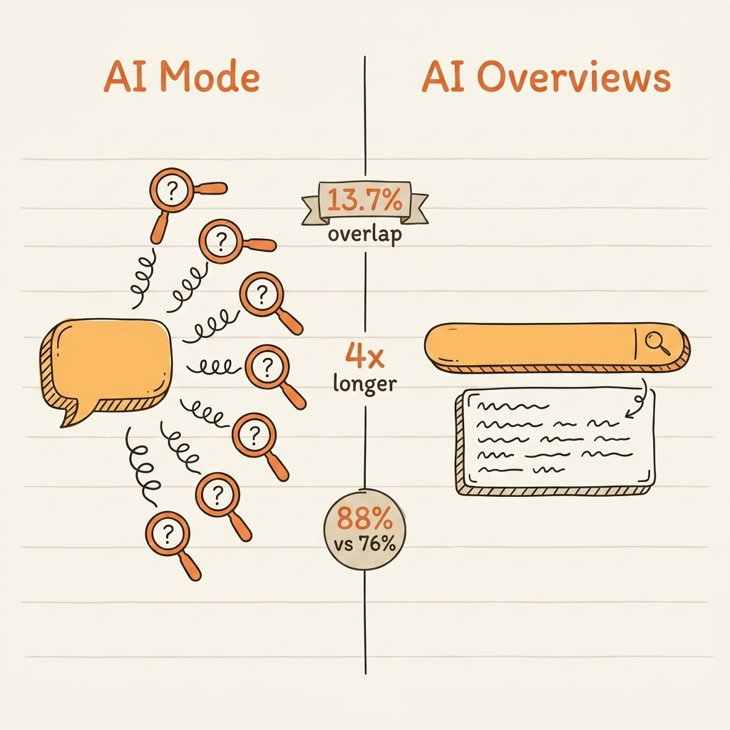 Cintra Google AI Mode optimization comparison between AI Mode and AI Overviews citation sources