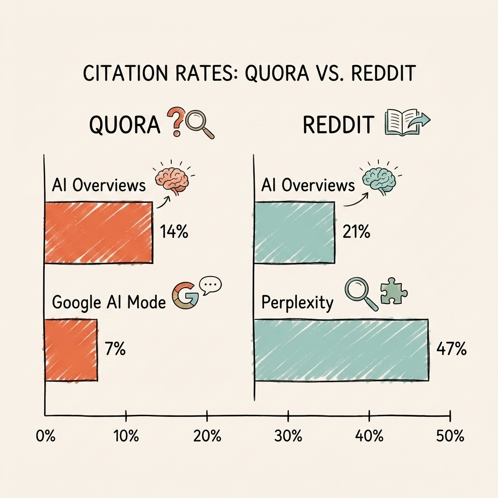 Quora strategy for AI visibility: AI citations vs Reddit across Google AI Mode, Perplexity, and AI Overviews