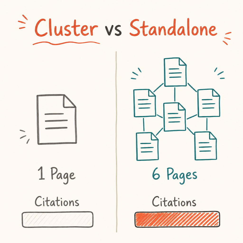 Cintra topical authority AI search comparison showing content cluster citation advantage over standalone pages