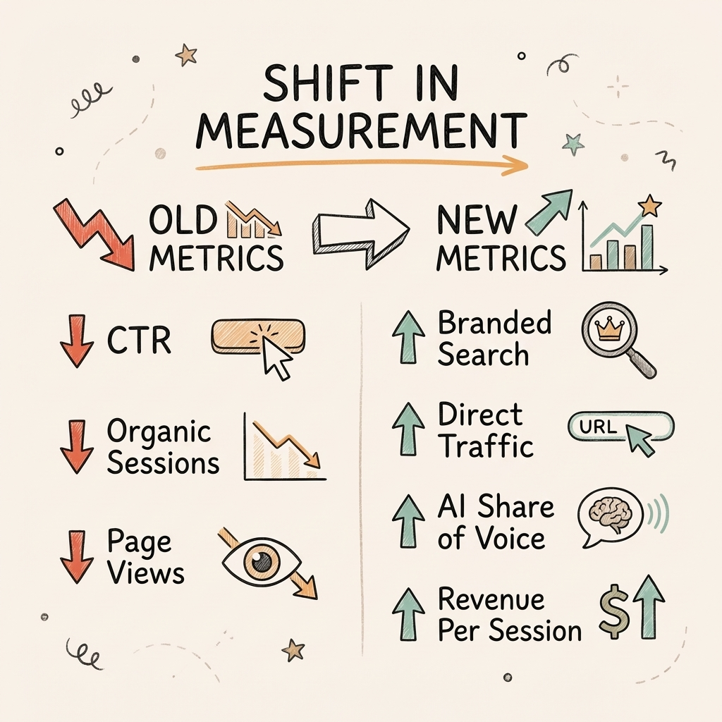 Cintra zero-click search strategy measurement framework comparing old click metrics versus new AI visibility metrics