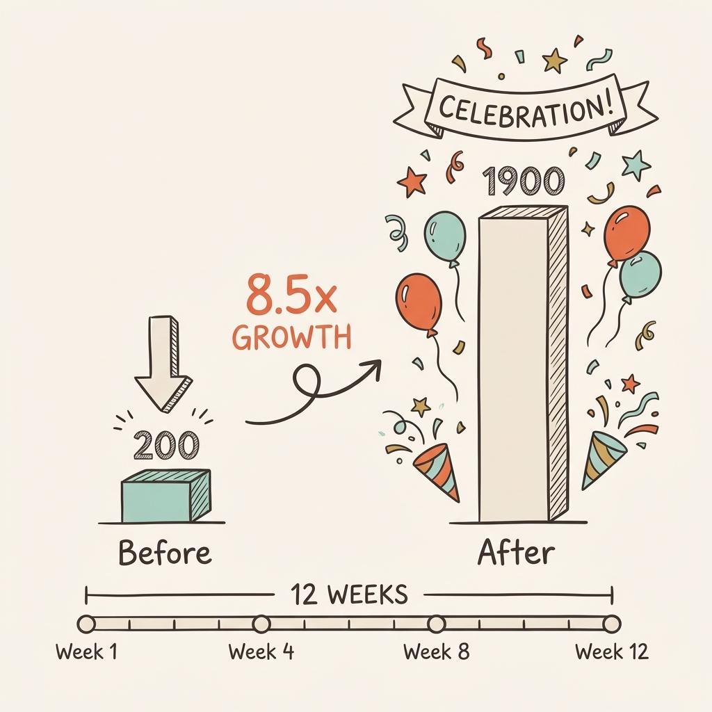 Hamming.ai case study results — 200 to 1,900 visitors with 8.5x growth over 12 weeks